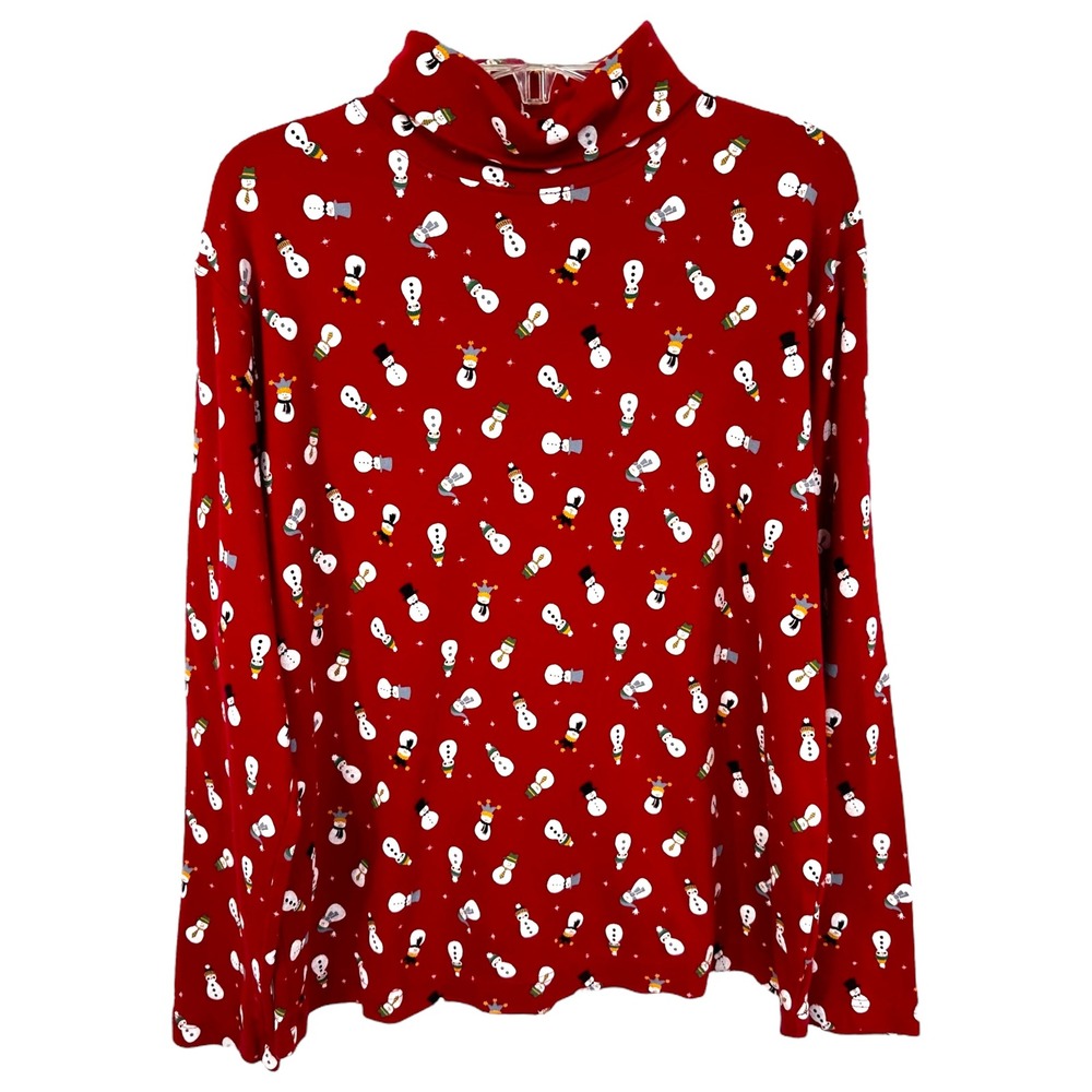 St. John's Bay Size MP Christmas Top Snowman Print Red‎ Turtleneck Ugly 1706
